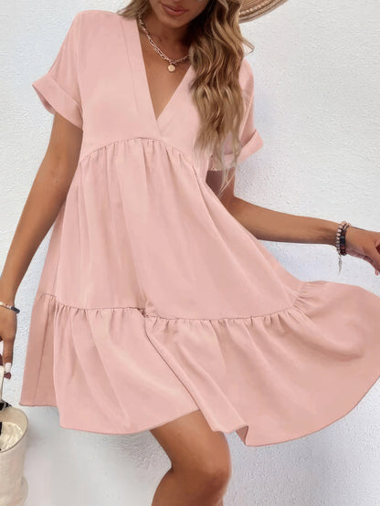 EP | Solid Mini-robe col V à manches courtes
