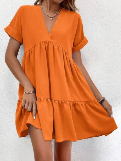 EP | Solid Mini-robe col V à manches courtes
